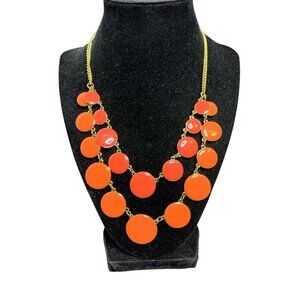 Vintage 15” - 18” Gold Tone & Two Tone Coral Enamel Bib Necklace (1363)